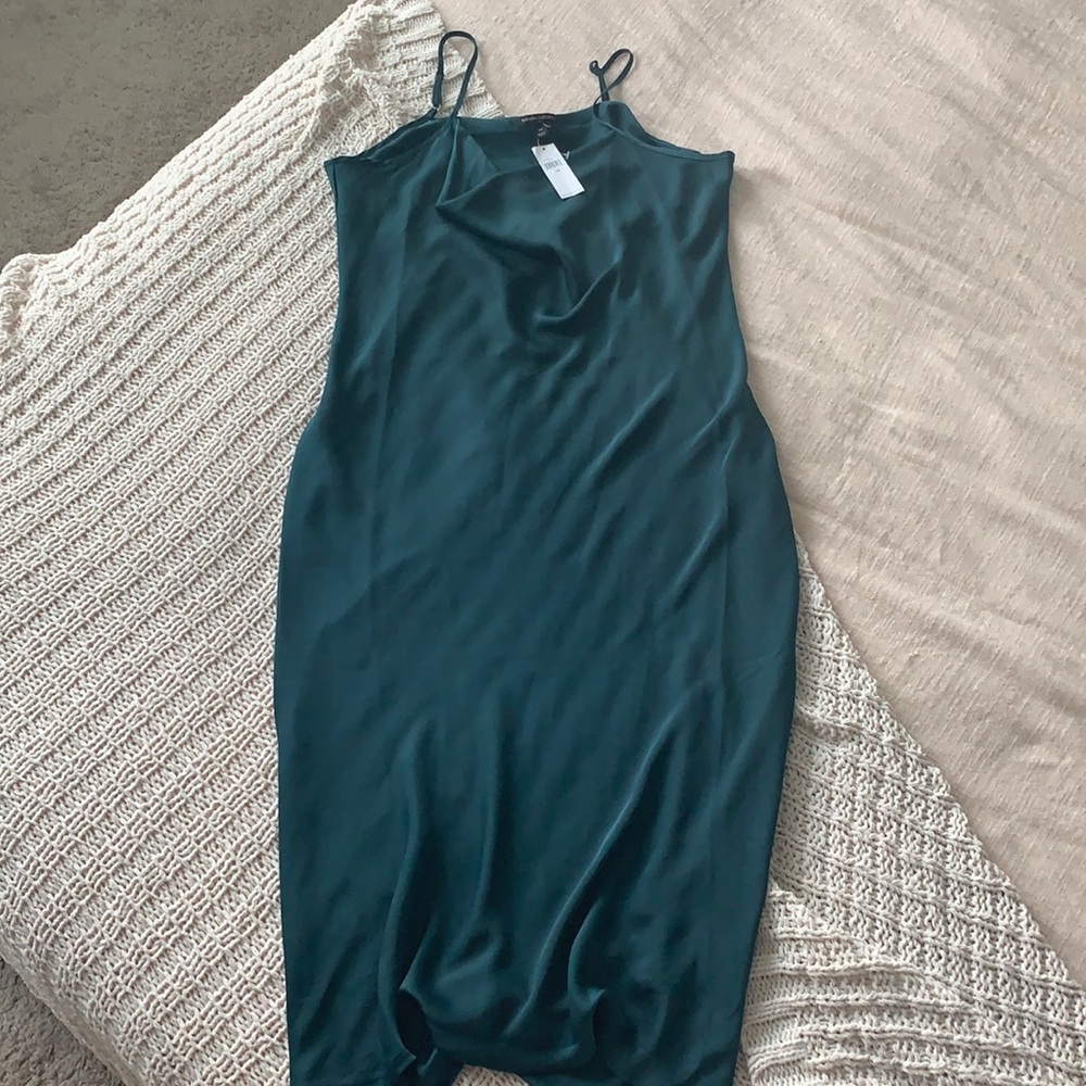 MIDI Silk Slip Dress in Emerald Green